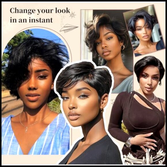 Human Hair Pixie Cut Wig Short Straight Bob 13X4 Lace Front Pre Plucked main image 5